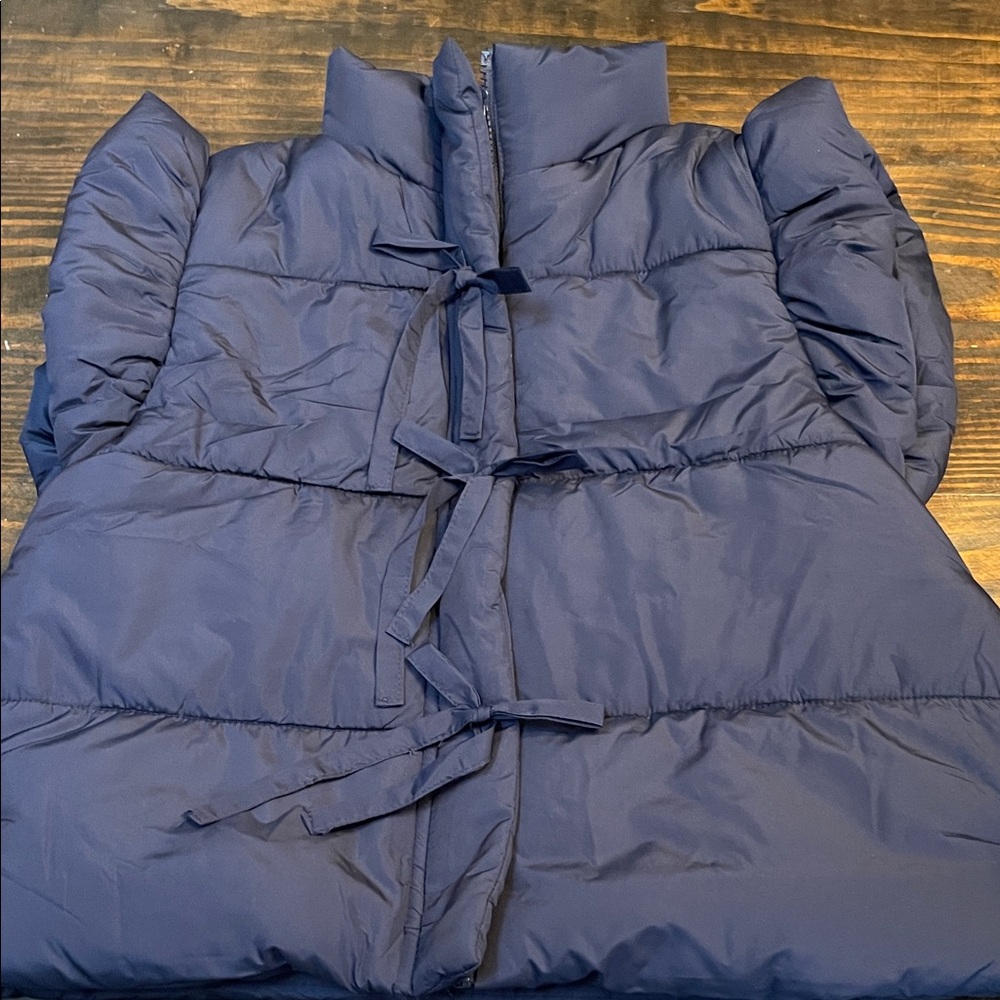 Blu Pepper Navy Bow  Front Quilted Zippered Puffer Vest - Picture 9 of 9